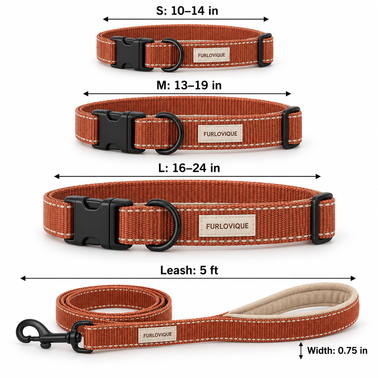 Furlovique CitySet™ – Adjustable Dog Collar & 5FT Leash Set