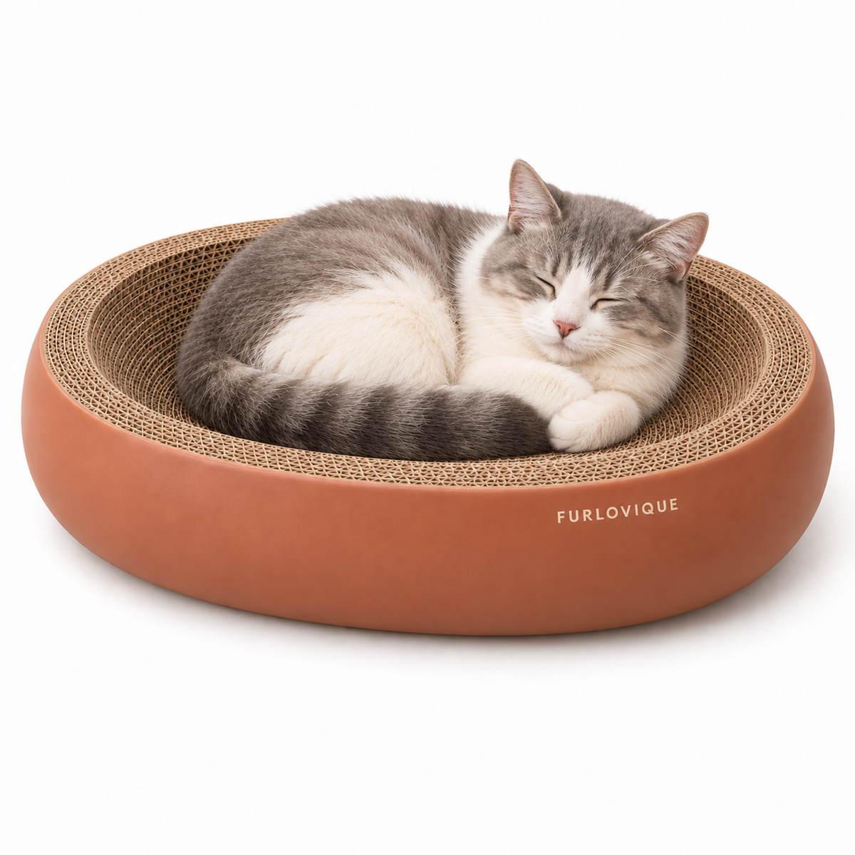 Furlovique PebbleNest™ – Oval Cardboard Cat Scratcher Bed