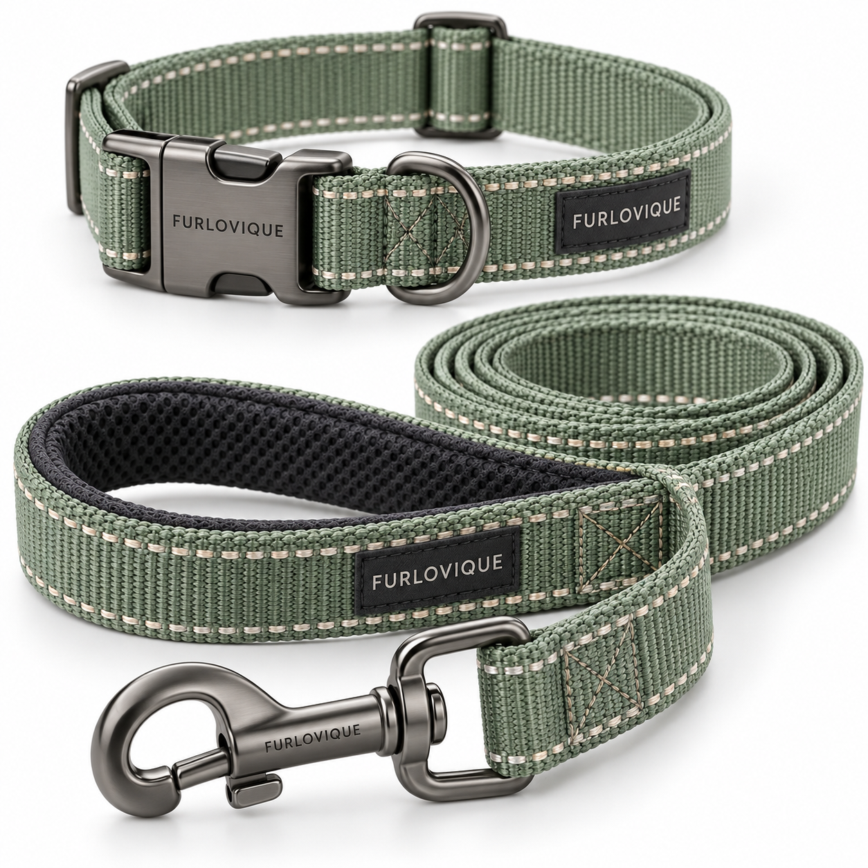 Furlovique MeadowSet™ – Reflective Dog Collar & 6FT Leash Set