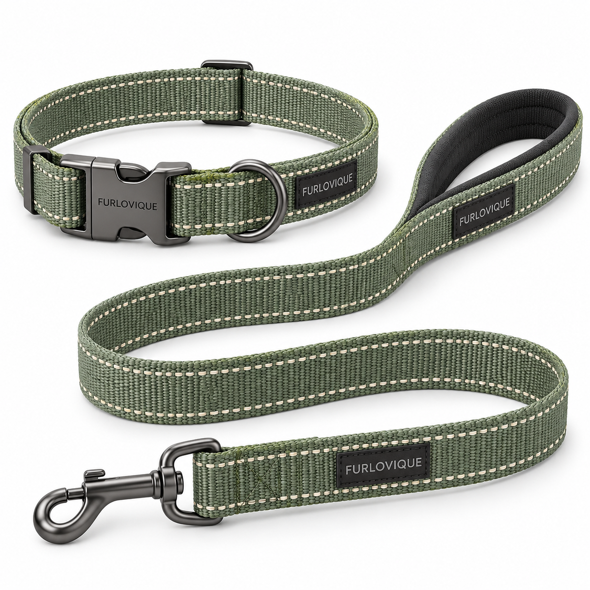 Furlovique MeadowSet™ – Reflective Dog Collar & 6FT Leash Set