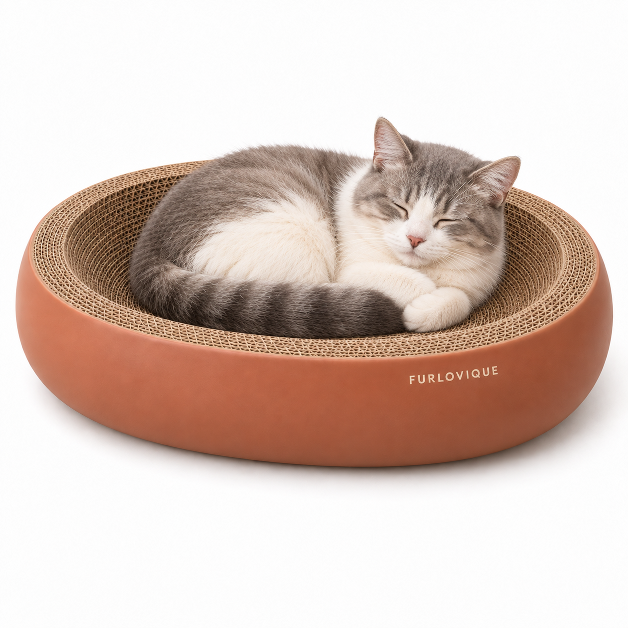 Furlovique PebbleNest™ – Oval Cardboard Cat Scratcher Bed