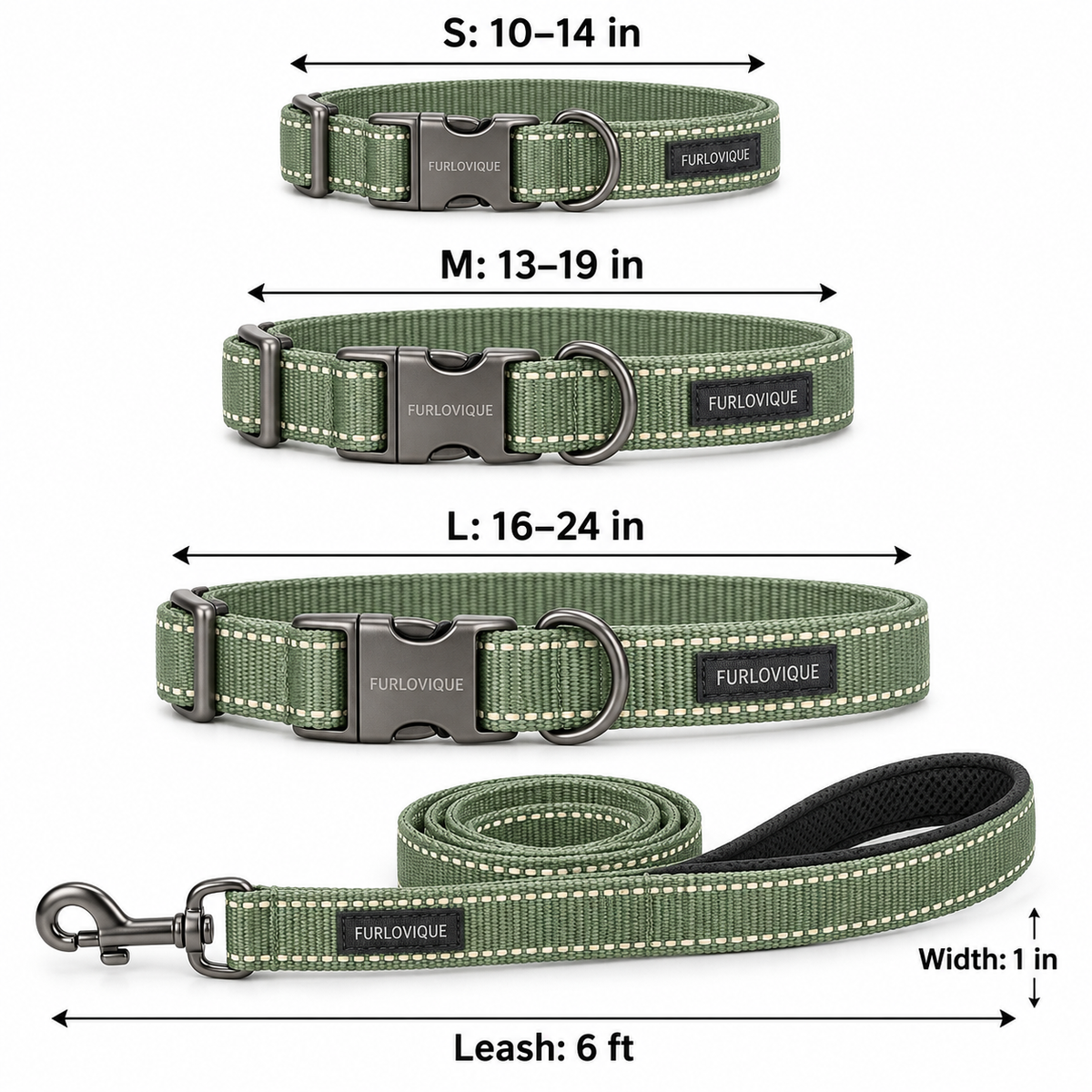 Furlovique MeadowSet™ – Reflective Dog Collar & 6FT Leash Set